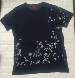 泥棒日記 桜柄プリント Tシャツ ブラック サイズ大