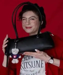 未使用【BONLECILL Marche】ロングハンドルハトメスクエアバッグ　黒