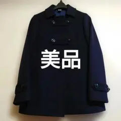 美品、レディラックルカ、ネイビー ダブルブレスト ウールコート、Pコート
