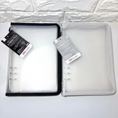 ダイソー　6リングファイル　2点　A5　ブラック　グレー　黒　灰色　ジッパー付き