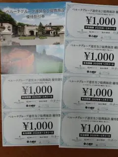 ベルーナグループ 優待割引券 1000円×6枚 有効期限2026年12月31日のサムネイル
