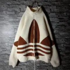 希少サイズ☆アディダスボアフリースジャケット でかトレフォイル ナチュラルカラー