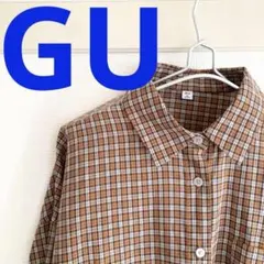 GU ジーユー　ドルマンスリーブシャツ　チェック　オレンジ　XL