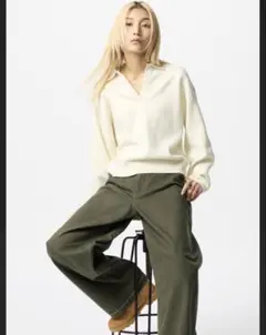 L スムースコットンリラックスポロセーター　オフホワイト UNIQLO