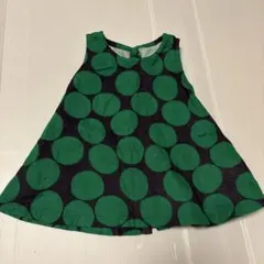 美品　baby夏子供服　緑と黒のドット柄ノースリーブワンピース　ハンドメイド