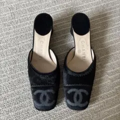 CHANEL シャネル ハラコ サンダル ミュール ブラック23.5