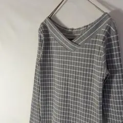 アメリカンホリック【M】Vネック　ボーダーキルティングカットソー　薄手　長袖