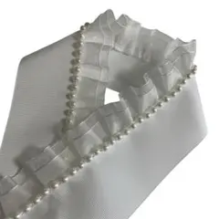 重ね衿　伊達襟　飾り襟　パール　ダブルフリル　白　ホワイト　和装小物