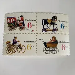 アメリカ クリスマスのおもちゃの切手4種田型 未使用 1970