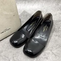 コムデギャルソン　22.5 パンプス　ウェッジソール　スクエアトゥ　レザー 黒のサムネイル