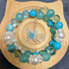 ターコイズビーズとパールの二重ブレスレット