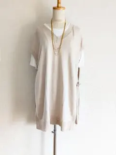 niko and... ロング　ベスト　ベージュ　サイドリボン