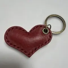 No.169 ハート型レザーキーリング　赤　ハンドメイド　レザークラフト