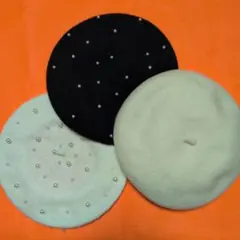 パール付きベレー帽2点他1点白無地、3点セット