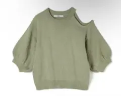 【GRL】ショルダーカットニットトップス F グリーン パフスリーブ