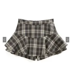 GRL グレイル チェック柄フリルキュロット S ネイビー スカート インパン