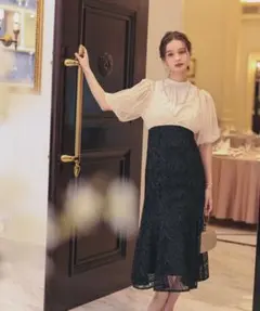 オフショルダーマーメイドレースパーティードレス