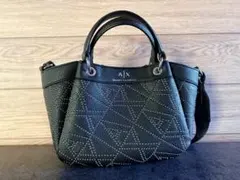 Armani Exchange 黒 ハンドバッグ スタッズデザイン