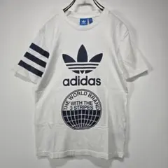 adidas　半袖　Tシャツ　XS　ビッグプリント　3本ライン　ホワイト　古着