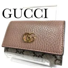 グッチ GUCCI キーケース マーモント GG 6連 ベージュ ピンク レザー