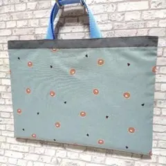 レッスンバッグ くま ハート フラワー くすみ色 ハンドメイド 女の子 水色