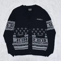 BLACK FLAME ブラックフレイム カーディガン 十字架 骨 総柄 M