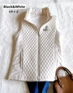 Black&White ゴルフ レディース中綿ベストビジューロゴ付き　白Sサイズ