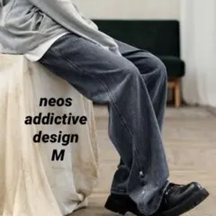 【美品】neos ロールアップワイドデニムパンツ M ビンテージウォッシュのサムネイル