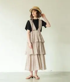 idem sheer check tiered jumper skirt