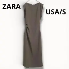 《ZARA》リネン風 ノースリーブ ロングワンピース カーキ アシンメトリー★