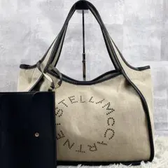 A4可 美品 ステラマッカートニー キャンバス サークルロゴ ポーチ ベージュ