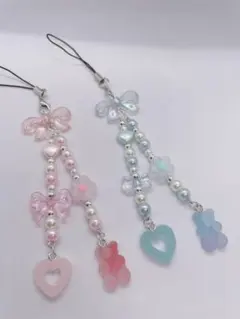 ビーズストラップ コレクトブック 韓国 y2k リボン ハート ピンク 水色