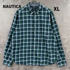 ノーティカ チェックシャツ XLサイズ ブルー ボタンダウン 古着【5567】
