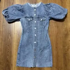 Bershka デニム ミニワンピース パフスリーブ
