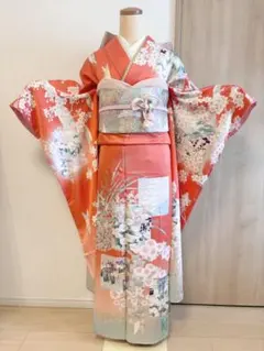 在庫整理特価】美品 正絹振袖3点セット 古典柄 身丈166cm 裄68cm 