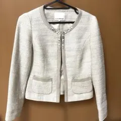 クリアインプレッション ビジュー付き ノーカラーツイードジャケット