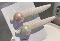 パール付きホワイトヘアピン2個セット