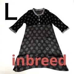 inbreed ドット柄五分袖フレアチュニックＬ