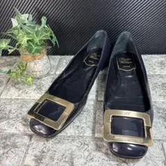 ロジェヴィヴィエ パンプス ブラック レザー ゴールドバックル 36