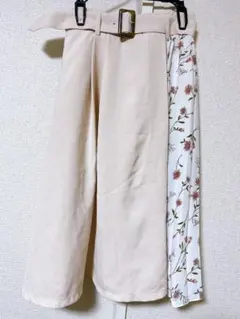 【美品】INGNI ベルト付き フレアスカート 花柄切替 ベージュ M 裏地付き