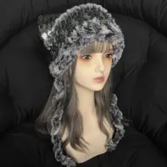 【ゲリラオークションstart】122ハンドメイド　猫耳ニット帽　紐付き