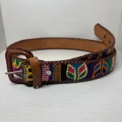 ベルト　刺繍　森ガール　34サイズ　レザー　エスニック