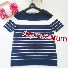 Aquascutum アクアスキュータム ネイビー ボーダー サイズ8 Mのサムネイル