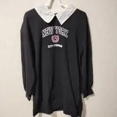 襟付きスエットワンピース トレーナー　長袖　160cm　黒