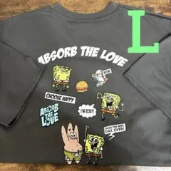 【新品】スポンジボブ ワッペンTシャツ グレー L メンズ　レディース