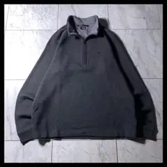 00s NIKE ハーフジップ 短丈 コットンニット チャコールグレー 刺繍ロゴ