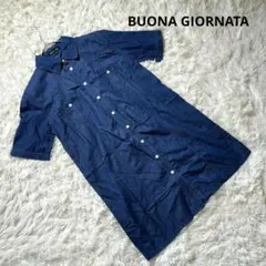 ボナジョルナータ　ひざ丈ワンピース　半袖　M　デニムワンピ　シャツワンピ　ブルー