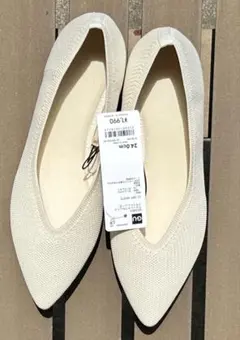 GU ウォッシャブルニットフラットシューズ オフホワイト 24cm