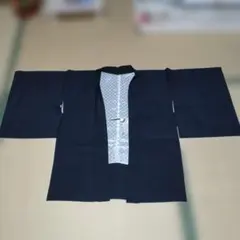 昭和レトロ　羽織 黒地 花柄 扇面　刺繍