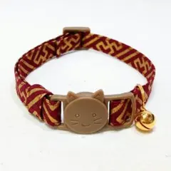 えんじ色紗綾形茶バックル 軽量猫首輪